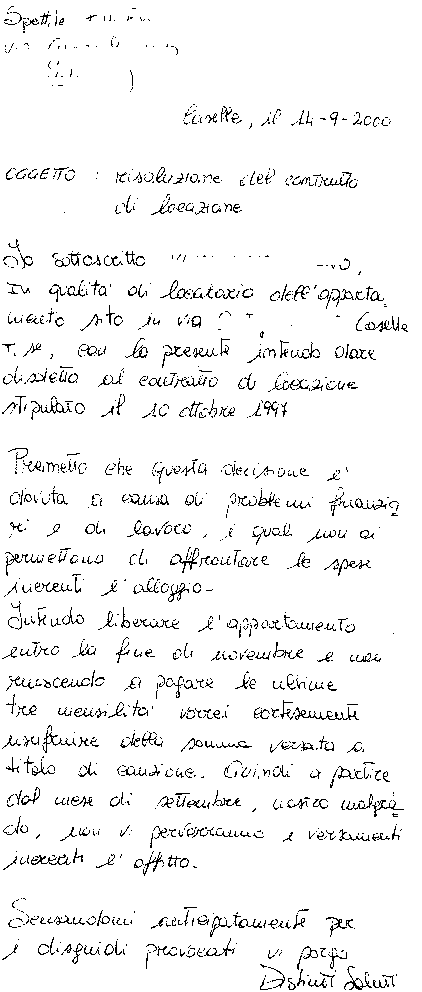 Lettera di disdetta del contratto di locazione